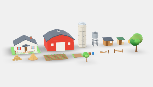 Low Poly Farm Buildings & Props Kit 3D Model Pack preview