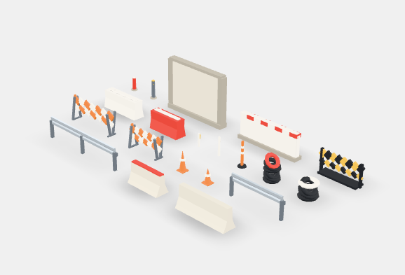 Low Poly Roadside & Traffic Safety Props Kit 3D Model Pack preview
