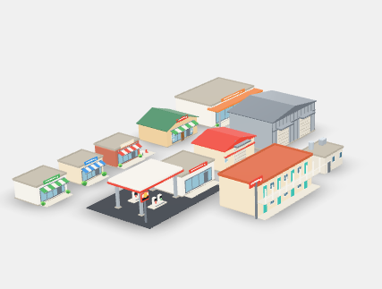 Low Poly City Shops Buildings Kit 3D Model Pack preview