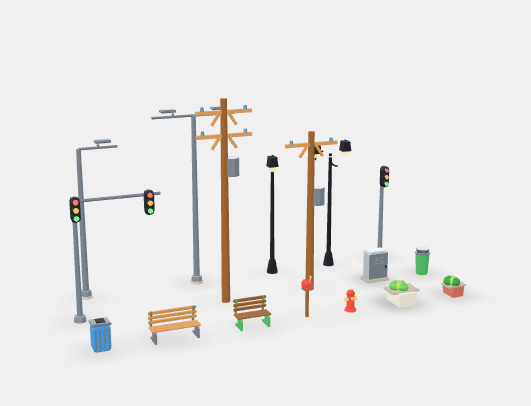 Low Poly Street & Road Kit 3D Model Pack preview