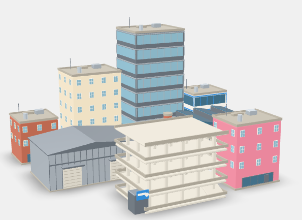 Low Poly Racing City Buildings Kit 3D Model Pack preview