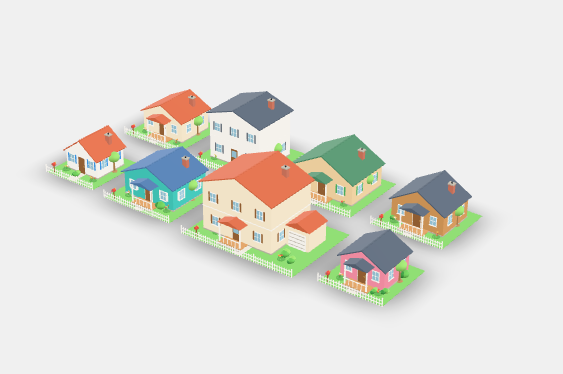 Low Poly Suburban Houses Kit 3D Model Pack preview