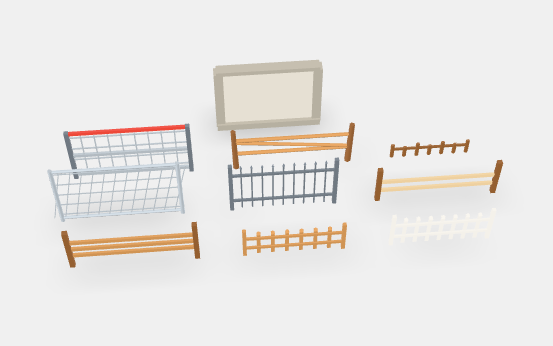 Low Poly Fences & Barriers Kit 3D Model Pack preview