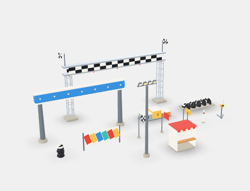 Low Poly Racing Track Props Kit 3D Model Pack preview